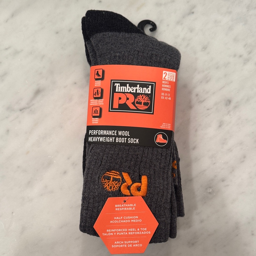 Timberland PRO Gray Athletic Socks with Ribbed Texture Sz L 2 Pair Pack